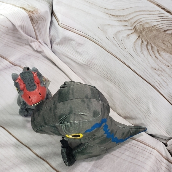 Jurassic World Raptor & Carnotaurus Dinosaur Plush Stuffed Set Of 2 Gray 2022 - Picture 3 of 11